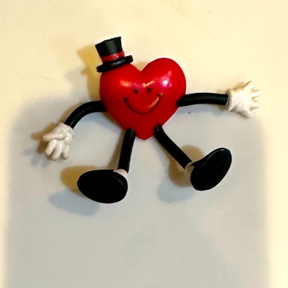VTG 1992 RARE HALLMARK BENDY HEART SHAPE VALENTINE MAN PIN BROOCH 3.5” RED BLACK - Picture 5 of 5